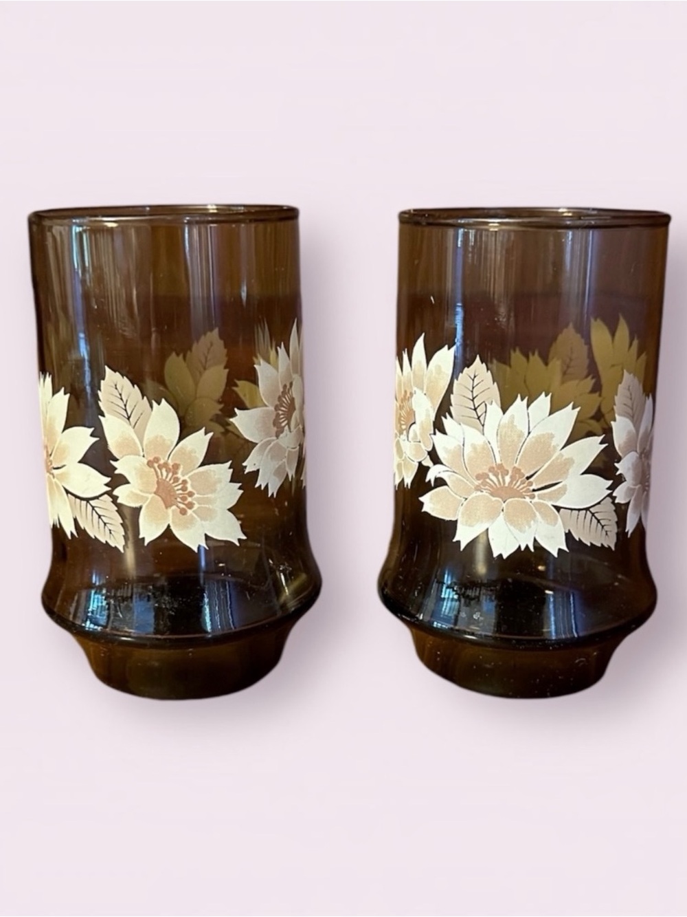 Vintage Style Amber Floral Drinking Glasses